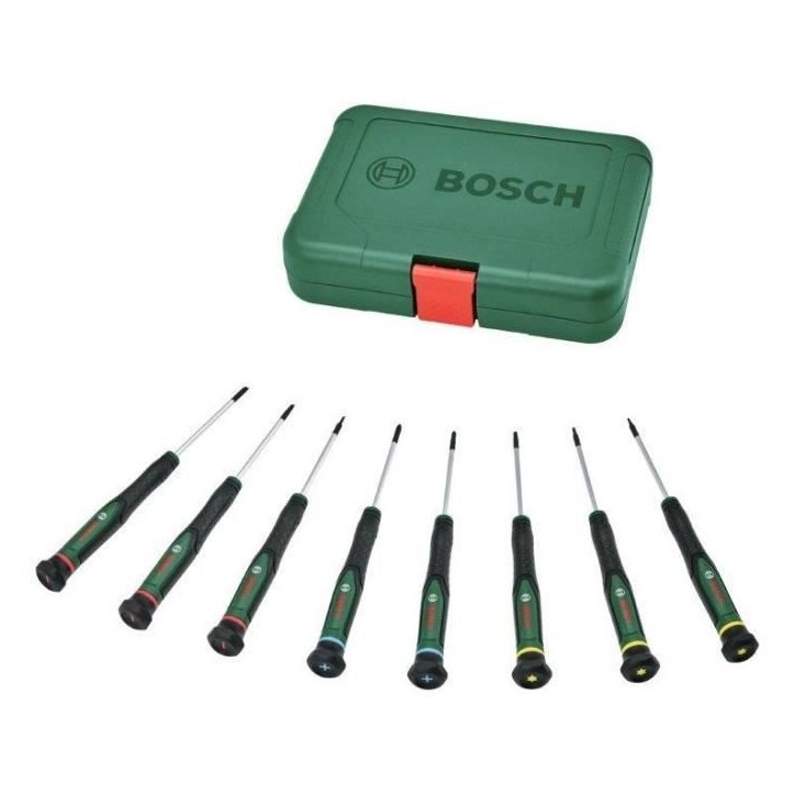 Bosch Set de tournevis 8 pcs ( pour bricolage/modélisme/artisanat embouts précis et magnétiques PH/TX/HEX/Plat) Bosch Set de tournevis 8 pcs ( pour bricolage/modélisme/artisanat embouts précis et magnétiques PH/TX/HEX/Plat)