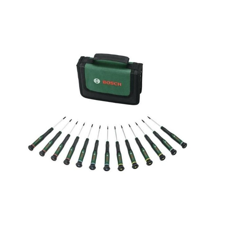 Bosch Set de tournevis 13 pcs (pour bricolage/modélisme/artisanat embouts précis et magnétiques PH/TX/HEX/SL) Bosch Set de tournevis 13 pcs (pour bricolage/modélisme/artisanat embouts précis et magnétiques PH/TX/HEX/SL)