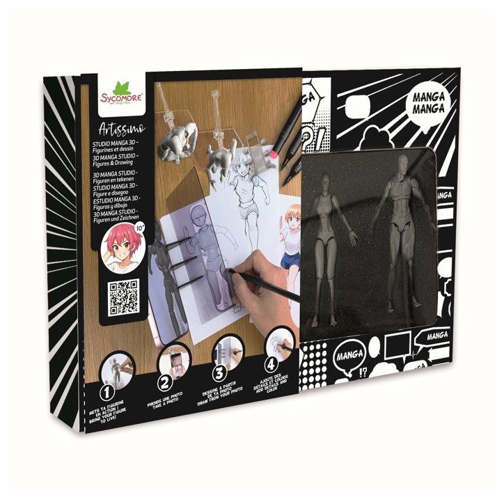 Coffret créatif manga - SYCOMORE - Motion Figurine 3D XXL - 2 figurines articulées - Dessin manga - Écran adaptateur smartpho Coffret créatif manga - SYCOMORE - Motion Figurine 3D XXL - 2 figurines articulées - Dessin manga - Écran adaptateur smartpho