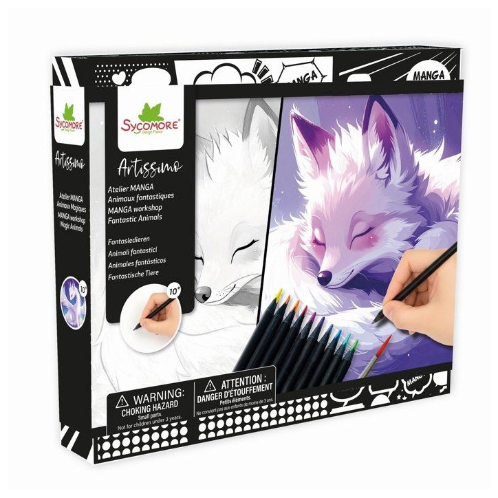 Coffret manga créatif - SYCOMORE - Layout Animaux Fantastiques - 10 tableaux - Crayons aquarellables Coffret manga créatif - SYCOMORE - Layout Animaux Fantastiques - 10 tableaux - Crayons aquarellables
