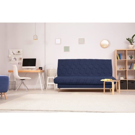 Banquette-lit clic-clac 2 places VOLTA - Tissu marine - Couchage 120 x 190 cm - Matelas Dunlopillo 13 cm