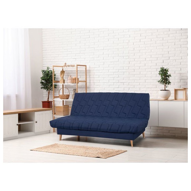 Banquette-lit clic-clac 2 places VOLTA - Tissu marine - Couchage 120 x 190 cm - Matelas Dunlopillo 13 cm Banquette-lit clic-clac 2 places VOLTA - Tissu marine - Couchage 120 x 190 cm - Matelas Dunlopillo 13 cm
