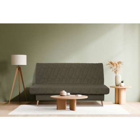 Banquette-lit clic-clac 2 places VOLTA - Tissu kaki - Couchage 120 x 190 cm - Matelas Dunlopillo 13 cm