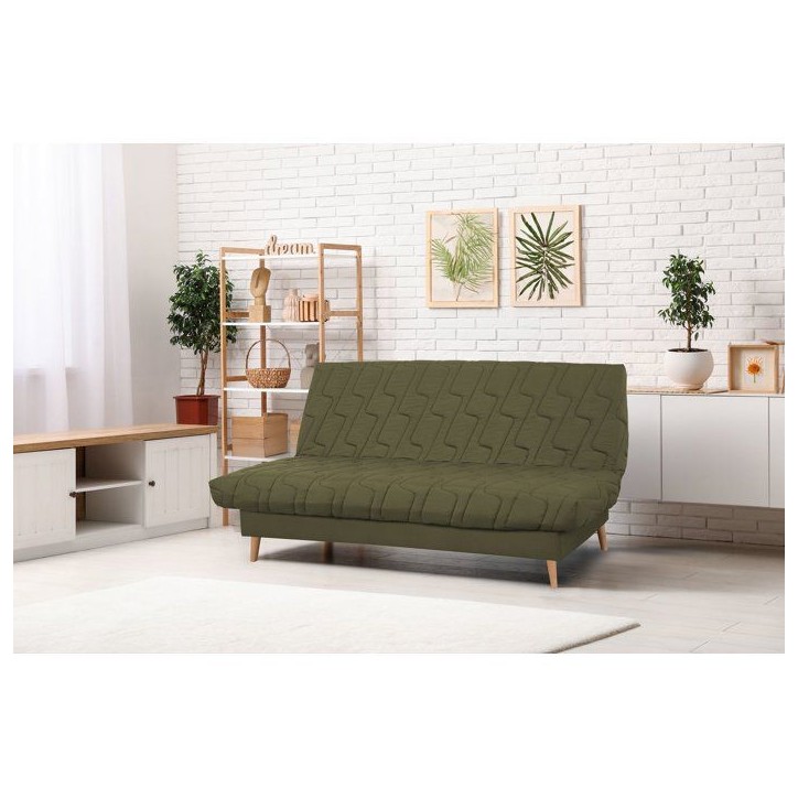 Banquette-lit clic-clac 2 places VOLTA - Tissu kaki - Couchage 120 x 190 cm - Matelas Dunlopillo 13 cm Banquette-lit clic-clac 2 places VOLTA - Tissu kaki - Couchage 120 x 190 cm - Matelas Dunlopillo 13 cm