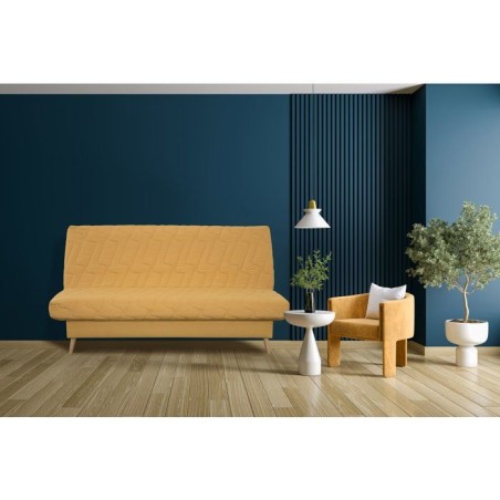 Banquette-lit clic-clac 2 places VOLTA - Tissu moutarde - Couchage 120 x 190 cm - Matelas Dunlopillo 13 cm