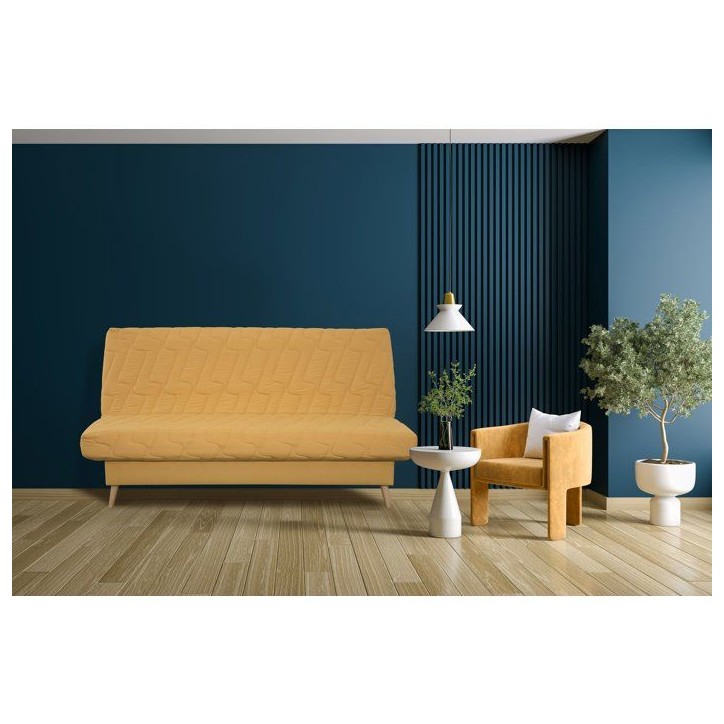 Banquette-lit clic-clac 2 places VOLTA - Tissu moutarde - Couchage 120 x 190 cm - Matelas Dunlopillo 13 cm Banquette-lit clic-clac 2 places VOLTA - Tissu moutarde - Couchage 120 x 190 cm - Matelas Dunlopillo 13 cm