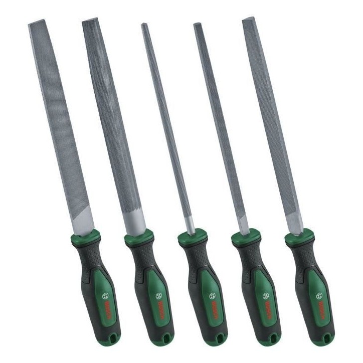 Bosch Set de 5 limes (limes ronde/demi-ronde/plate/triangulaire/carrée acier au carbure dur course moyenne 2 Softgrip) Bosch Set de 5 limes (limes ronde/demi-ronde/plate/triangulaire/carrée acier au carbure dur course moyenne 2 Softgrip)