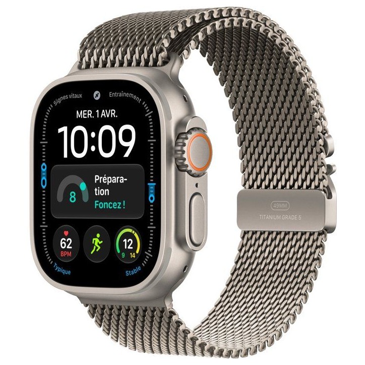 APPLE Watch Ultra 4 GPS + Cellular - 49mm - Boîtier Natural Titanium - Bracelet Natural Titanium Milanese Loop - S APPLE Watch Ultra 4 GPS + Cellular - 49mm - Boîtier Natural Titanium - Bracelet Natural Titanium Milanese Loop - S