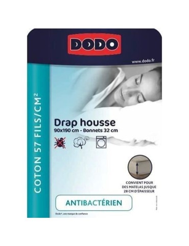 Drap housse DODO - 90x190 cm - Coton - Coutil 32 cm - Blanc