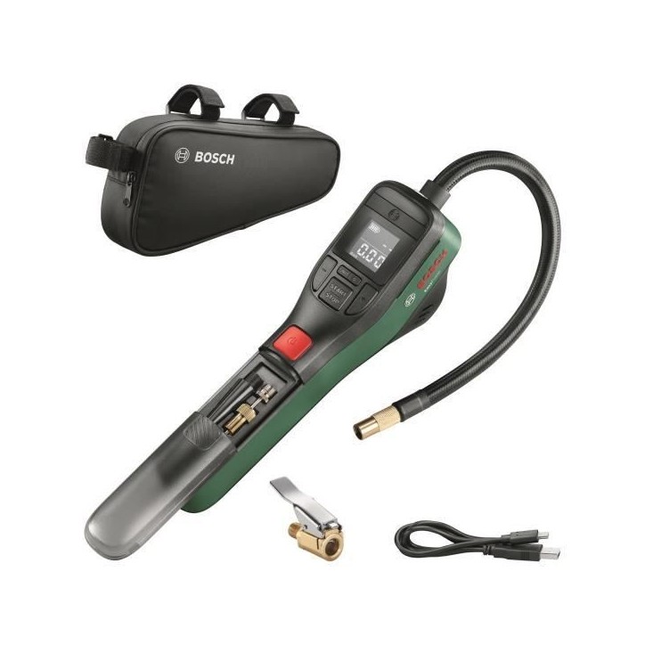 pompe a air comprimé sans fil BOSCH Easypump 3,6V - pour gonfler pneus (vélo, voiture, moto) ballons avec sacoche vélo 060394