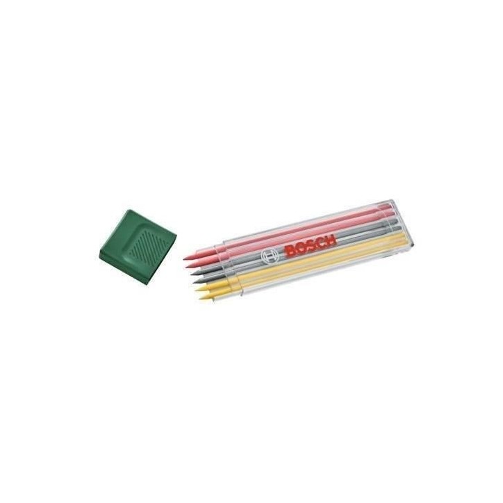 Bosch Set de 6 mines graphites multicolores (2 rouges, 2 jaunes, 2 graphites HB 2,8 mm) Bosch Set de 6 mines graphites multicolores (2 rouges, 2 jaunes, 2 graphites HB 2,8 mm)