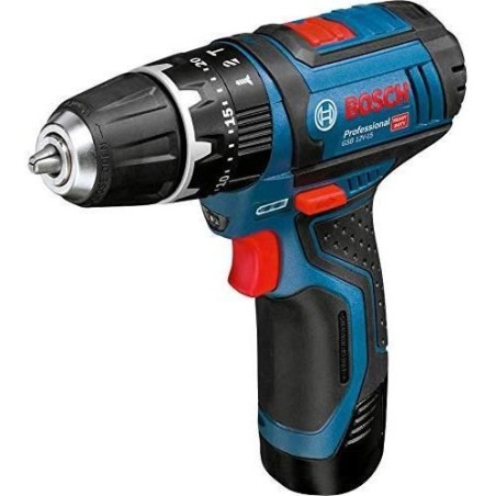 Perceuse-visseuse a percussion Bosch Professional GSB 12V-15 + 10 accessoires + 2 batteries 2,0Ah + Coffret