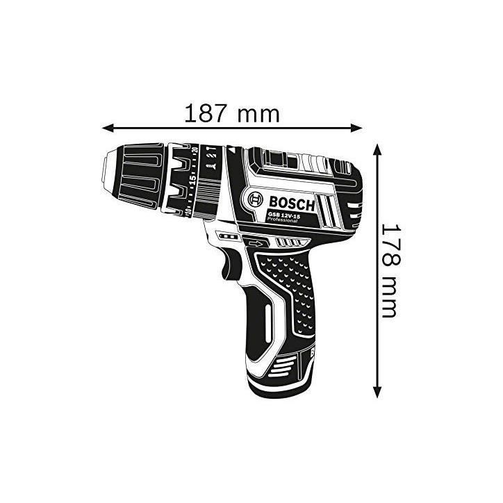 Perceuse-visseuse a percussion Bosch Professional GSB 12V-15 + 10 accessoires + 2 batteries 2,0Ah + Coffret