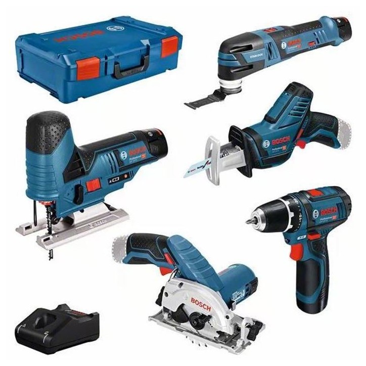 Pack de 5 outils sans-fil (GST + GOP + GSA + GSR + GKS) + 3 batteries 3Ah + chargeur + coffret L-BOXX - BOSCH - 0615A0017C
