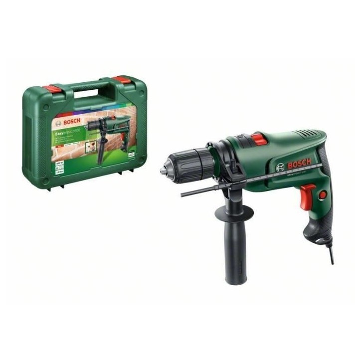 Perceuse a percussion Bosch - EasyImpact 600 (Livrée dans un coffret avec 1 poignée supplémentaire et 1 butée de profondeur)