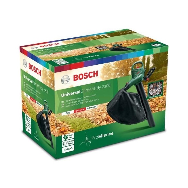 Aspirateur/Souffleur/Broyeur filaire Bosch - Universal Garden Tidy 2300 W (sac de 45 litres, jusqu'a 285km/h) Aspirateur/Souffleur/Broyeur filaire Bosch - Universal Garden Tidy 2300 W (sac de 45 litres, jusqu'a 285km/h)