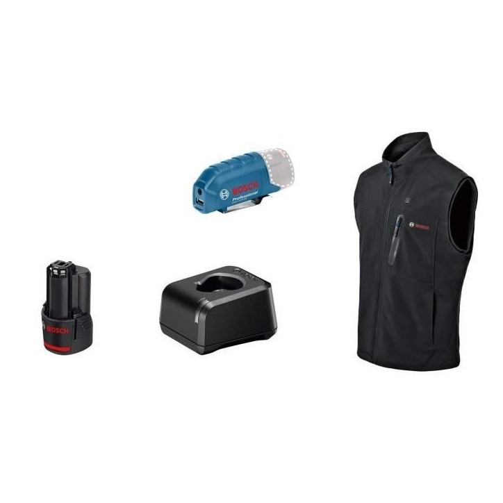 Veste chauffante Bosch Professional GHV 12+18V XA taille L, avec batterie 12V - 06188000G6 Veste chauffante Bosch Professional GHV 12+18V XA taille L, avec batterie 12V - 06188000G6