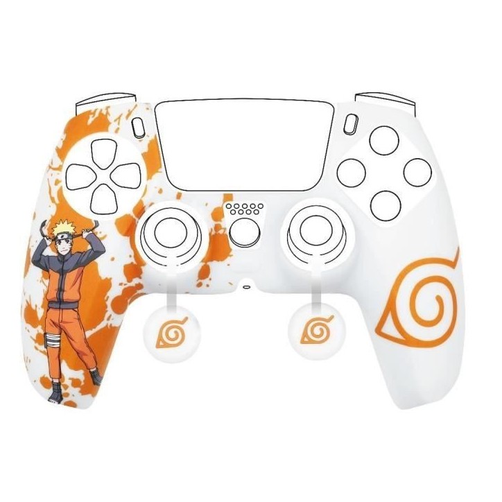 Coque de Protection - KONIX - Pour manette DualSense PS5 - Silicone - Appuie-Pouces - Motif Konoha et Naruto - Blanc