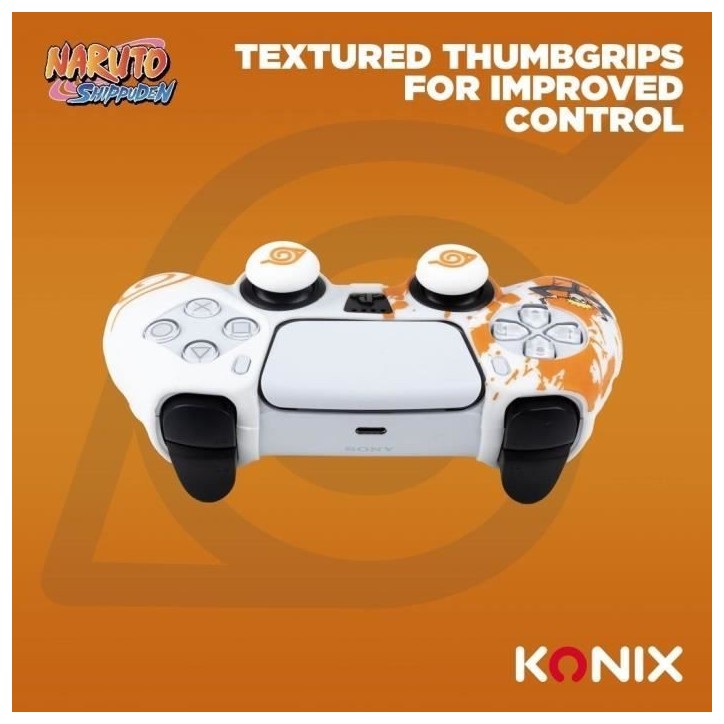 Coque de Protection - KONIX - Pour manette DualSense PS5 - Silicone - Appuie-Pouces - Motif Konoha et Naruto - Blanc