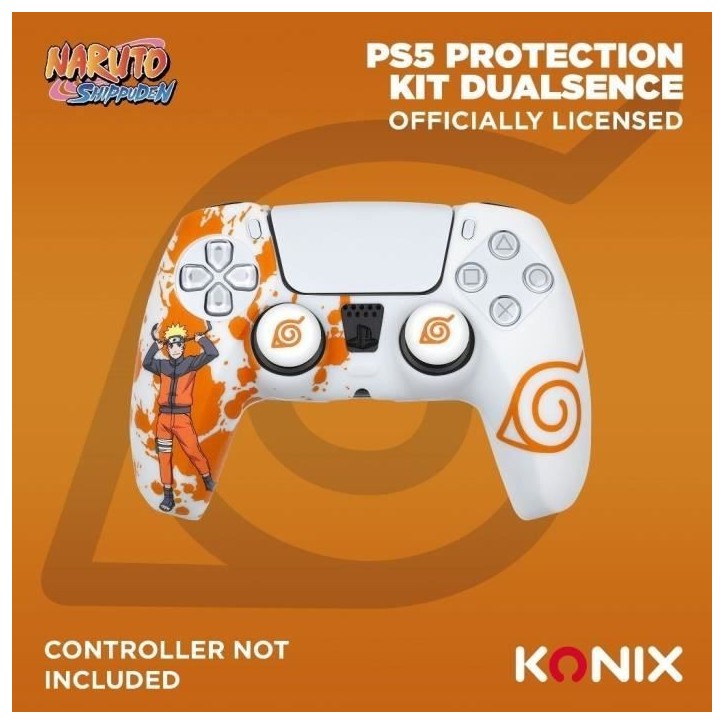 Coque de Protection - KONIX - Pour manette DualSense PS5 - Silicone - Appuie-Pouces - Motif Konoha et Naruto - Blanc
