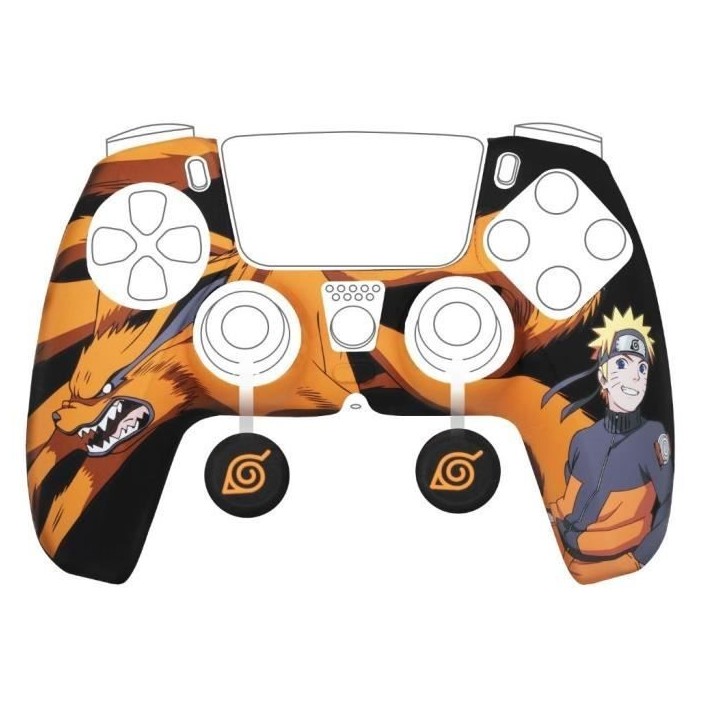 Coque de protection pour manette - KONIX - Naruto Shippuden - DualSense PS5 - Silicone - Motif Kurama/Kyûbi et Naruto - Noir
