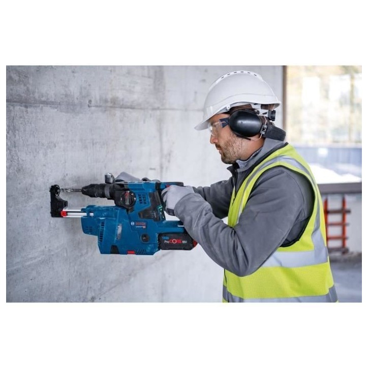 Perforateur Bosch Professional GBH 18V-28CF 3,3J avec dispositif d'aspi GDE 18V-16, 2 batt ProCore 8,0Ah, Chargeur, Llbox 061192 Perforateur Bosch Professional GBH 18V-28CF 3,3J avec dispositif d'aspi GDE 18V-16, 2 batt ProCore 8,0Ah, Chargeur, Llbox 061192