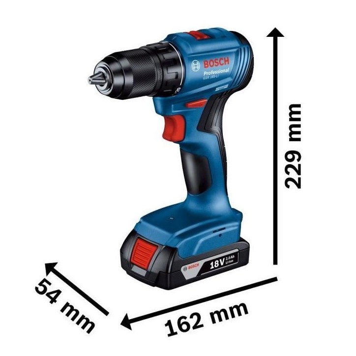 Perceuse-visseuse Bosch professional GSR 18V + 2 batteries 2,0Ah + chargeur + 82 pieces, en L-Case Perceuse-visseuse Bosch professional GSR 18V + 2 batteries 2,0Ah + chargeur + 82 pieces, en L-Case