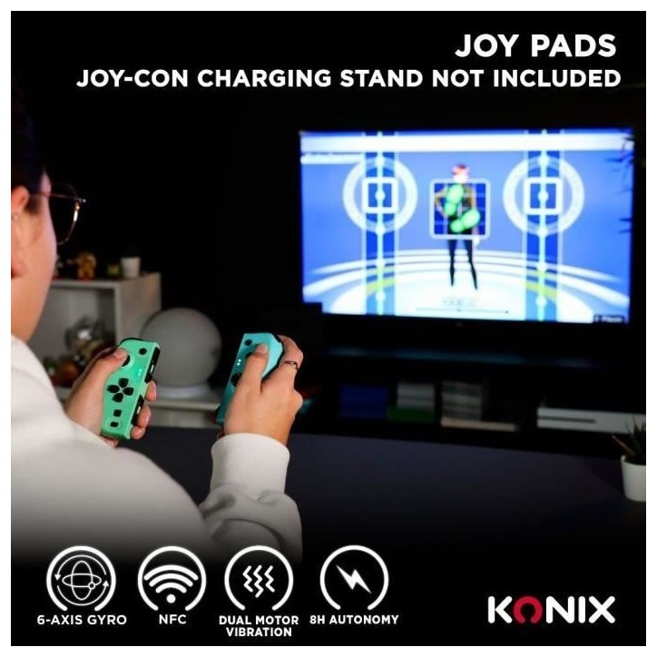 Manettes Joypads - Nintendo Switch et Switch OLED - KONIX - Autonomie 8 h - Fonction vibration - Vert et bleu Manettes Joypads - Nintendo Switch et Switch OLED - KONIX - Autonomie 8 h - Fonction vibration - Vert et bleu