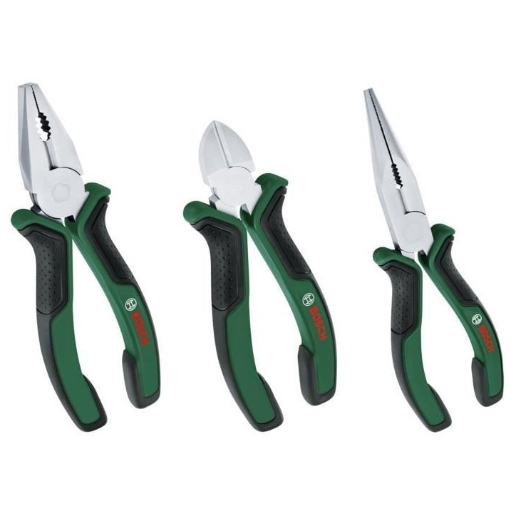 Bosch Home and Garden - Set de 3 pinces (universelle, a bec long, coupante diagonale endurantes ergonomiques)