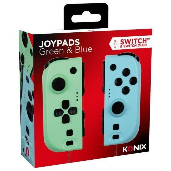 Manettes Joypads - Nintendo Switch et Switch OLED - KONIX - Autonomie 8 h - Fonction vibration - Vert et bleu Manettes Joypads - Nintendo Switch et Switch OLED - KONIX - Autonomie 8 h - Fonction vibration - Vert et bleu