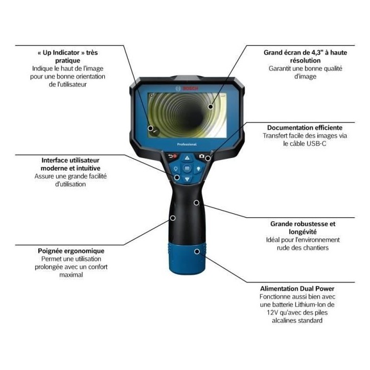 Caméra d'inspection Bosch Professional GIC 12V-4-23 C, a piles - 0601241500
