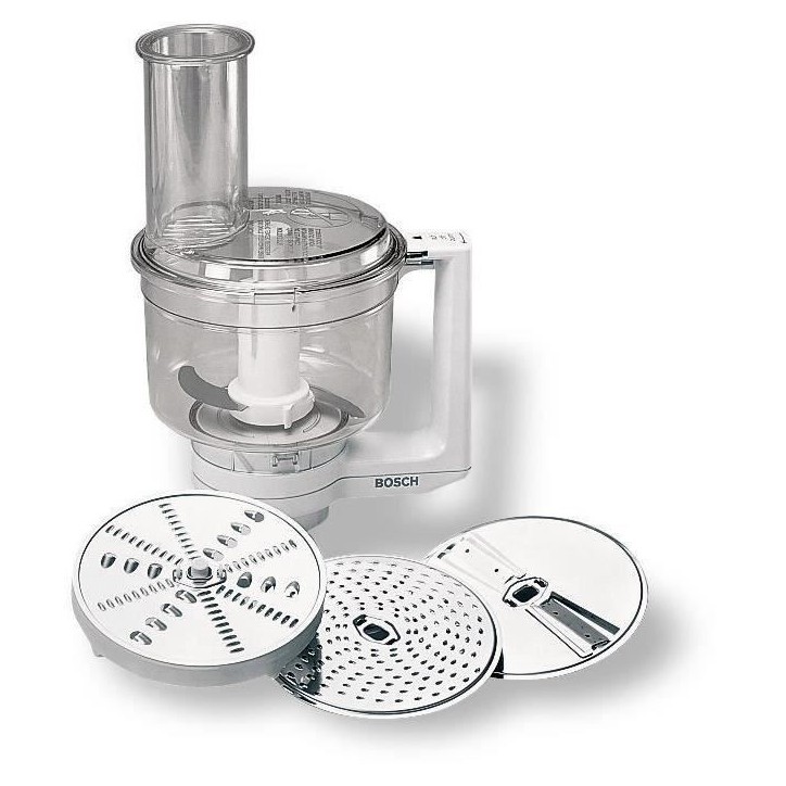 Multimixeur - BOSCH - Pour Kitchen machine MUM5 - Couteau universel, râpe et disque double tranchant - Blanc transparent Multimixeur - BOSCH - Pour Kitchen machine MUM5 - Couteau universel, râpe et disque double tranchant - Blanc transparent