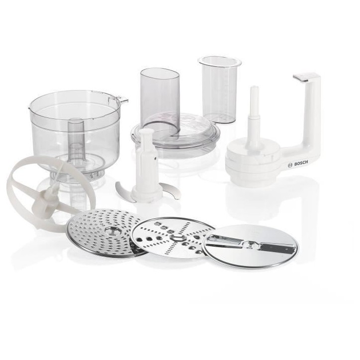 Multimixeur - BOSCH - Pour Kitchen machine MUM5 - Couteau universel, râpe et disque double tranchant - Blanc transparent Multimixeur - BOSCH - Pour Kitchen machine MUM5 - Couteau universel, râpe et disque double tranchant - Blanc transparent