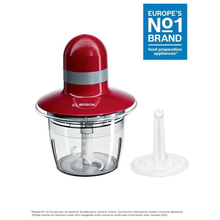 Hachoir BOSCH MMR08R2 - Rouge/Gris - 400W - Capacité 0,8L - Couteau inox - Batteur a blancs Hachoir BOSCH MMR08R2 - Rouge/Gris - 400W - Capacité 0,8L - Couteau inox - Batteur a blancs