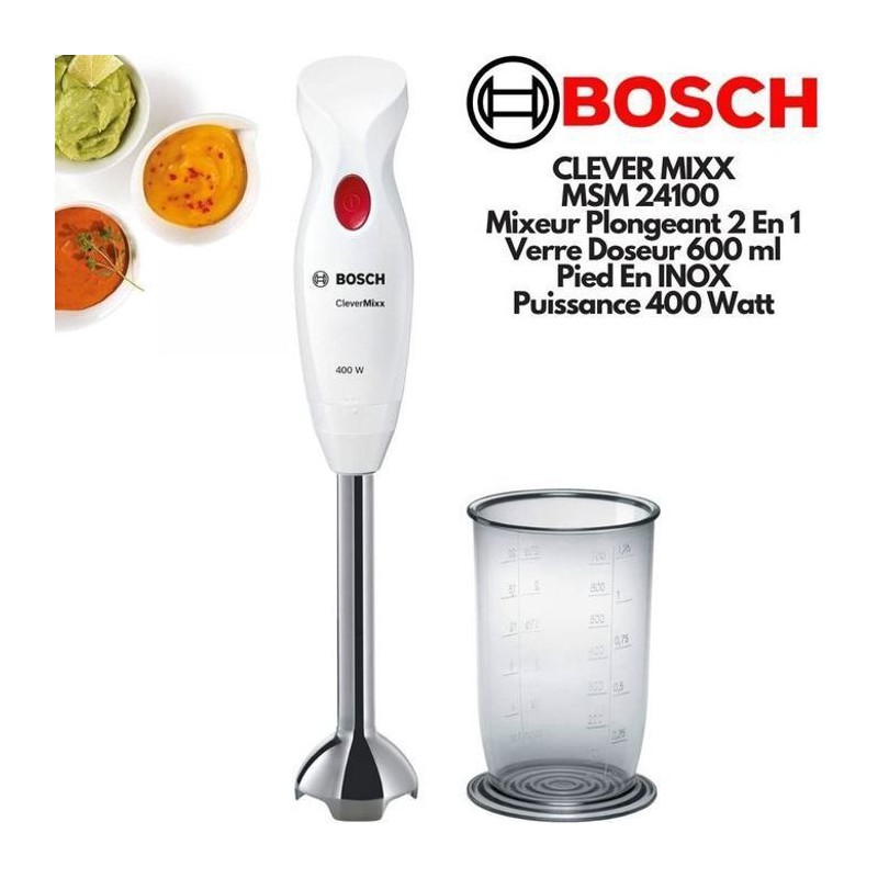 Mixeur plongeant CleverMixx MSM24100 - BOSCH - 400W - Pied détachable Mixeur plongeant CleverMixx MSM24100 - BOSCH - 400W - Pied détachable