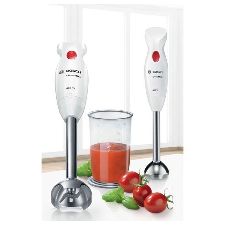 Mixeur plongeant CleverMixx MSM24100 - BOSCH - 400W - Pied détachable inox - 1 vitesse - Bol mixeur - Blanc