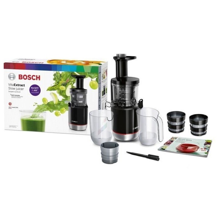 Extracteur de jus - BOSCH - MESM731M VitaExtract - Noir/inox - 150 W - 1 vitesse + reverse - syst. de sécurité sur le couvercl