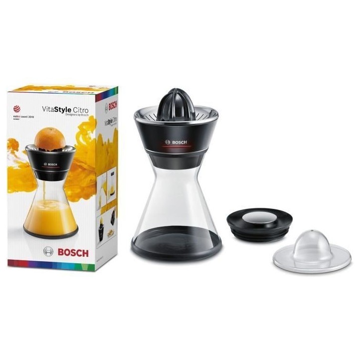Presse-agrumes - BOSCH - MCP72GPB VitaStyle Citro - Noir / inox brossé - 40 W - LED - récipient verre 1 L - cône universel Presse-agrumes - BOSCH - MCP72GPB VitaStyle Citro - Noir / inox brossé - 40 W - LED - récipient verre 1 L - cône universel
