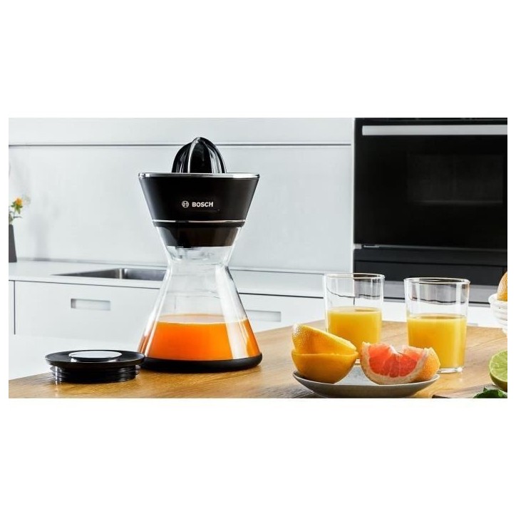 Presse-agrumes - BOSCH - MCP72GPB VitaStyle Citro - Noir / inox brossé - 40 W - LED - récipient verre 1 L - cône universel Presse-agrumes - BOSCH - MCP72GPB VitaStyle Citro - Noir / inox brossé - 40 W - LED - récipient verre 1 L - cône universel