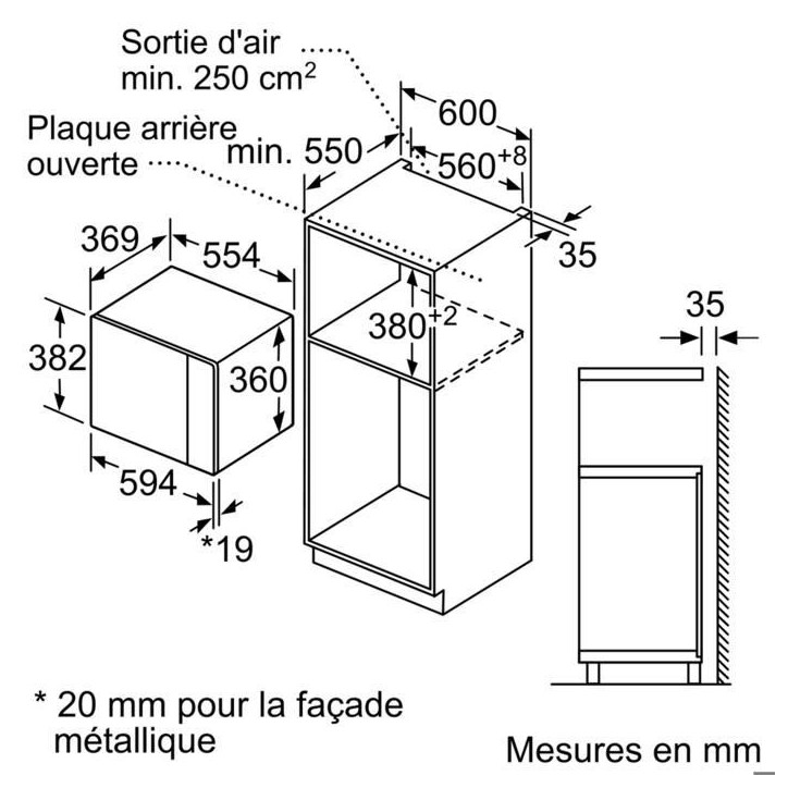 Micro-onde 38 cm - BOSCH Série 4 BFL553MS0 - Inox - H38,2 x L59,4 x P38,8 cm - 900 W - Cleaning Assistance - Display rouge Micro-onde 38 cm - BOSCH Série 4 BFL553MS0 - Inox - H38,2 x L59,4 x P38,8 cm - 900 W - Cleaning Assistance - Display rouge