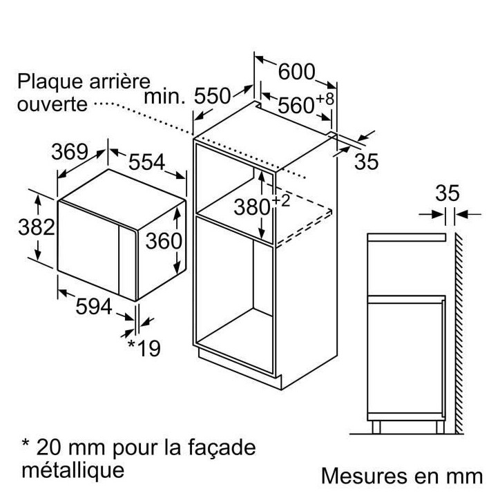 Micro-onde 38 cm - BOSCH Série 4 BFL553MS0 - Inox - H38,2 x L59,4 x P38,8 cm - 900 W - Cleaning Assistance - Display rouge Micro-onde 38 cm - BOSCH Série 4 BFL553MS0 - Inox - H38,2 x L59,4 x P38,8 cm - 900 W - Cleaning Assistance - Display rouge