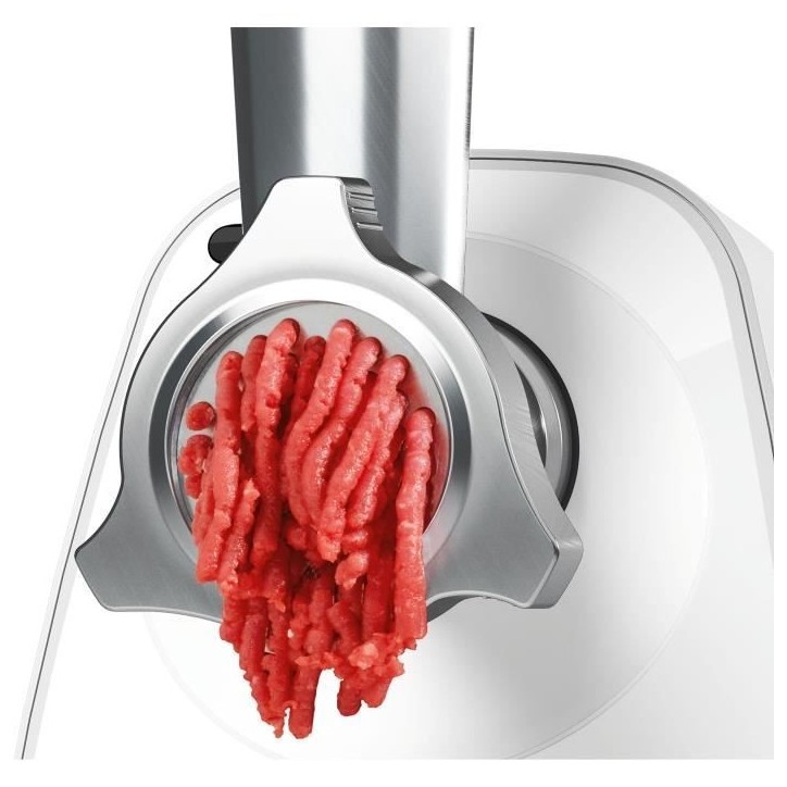 Hachoir a viande - BOSCH - MFW2510W - 2 grilles - Garnisseur de saucisses - Blanc Hachoir a viande - BOSCH - MFW2510W - 2 grilles - Garnisseur de saucisses - Blanc