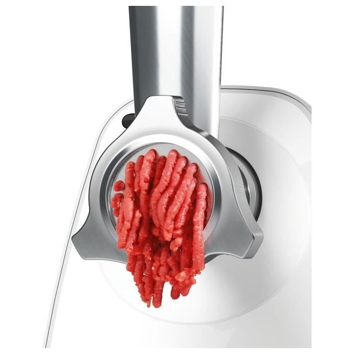 Hachoir a viande - BOSCH - MFW2514W SmartPower - Blanc - moteur bloqué 1500 W - 1,7 kg/mn - 2 grilles de hachoir - râpeur/émi Hachoir a viande - BOSCH - MFW2514W SmartPower - Blanc - moteur bloqué 1500 W - 1,7 kg/mn - 2 grilles de hachoir - râpeur/émi