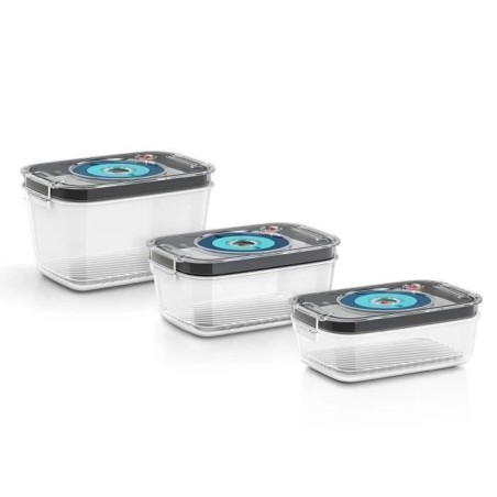 BOSCH - 3 boites de conservation sous vide hermétiques : 0,7L, 1,0L et 1,5L - Bac d'égouttement - Indicateur jour et mois - Tr