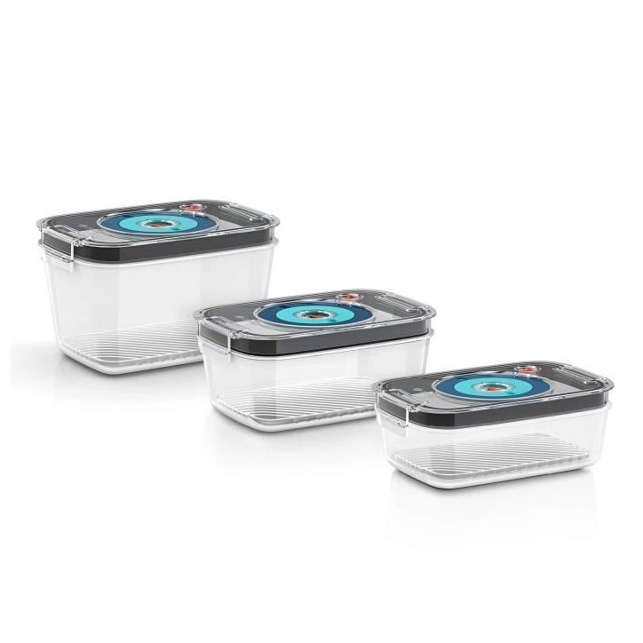 BOSCH - 3 boites de conservation sous vide hermétiques : 0,7L, 1,0L et 1,5L - Bac d'égouttement - Indicateur jour et mois - Tr