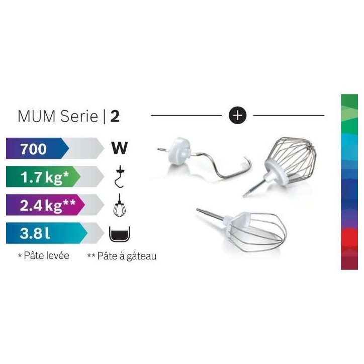 Robot pâtissier BOSCH Serie 2 MUMS2AW00 - 700 W - 4 vitesses - 3,8 L - Blanc