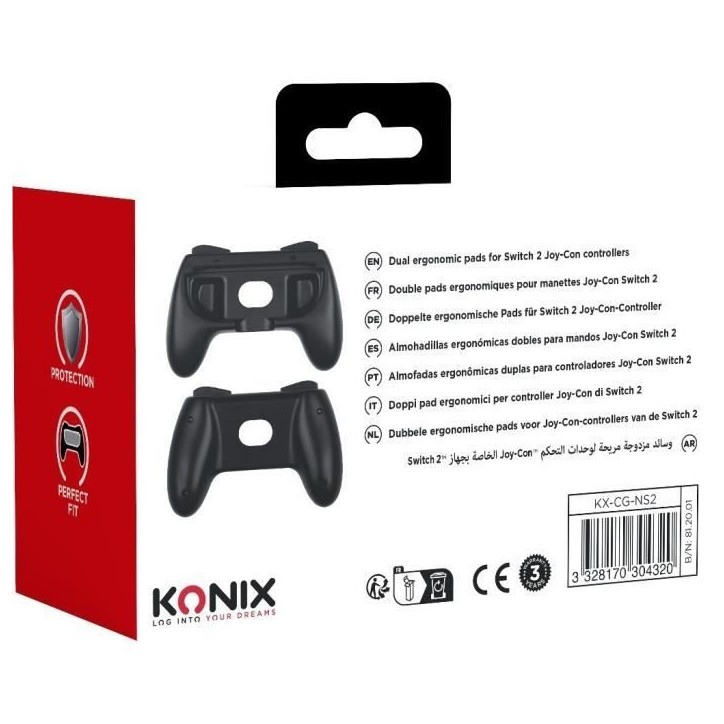 Paire de supports Joy-Con - KONIX - Nintendo Switch 2 - Forme de manette classique - Noir
