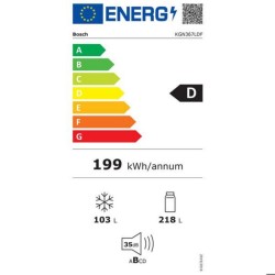 Réfrigérateur combiné - BOSCH - KGN367LDF - Classe D - 321 L - 186