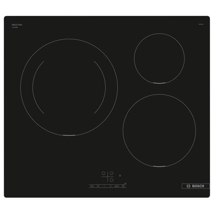 Table induction 60cm - BOSCH PUJ611BB5E SER4 Noir - 3 foyers - L592xP522 mm Table induction 60cm - BOSCH PUJ611BB5E SER4 Noir - 3 foyers - L592xP522 mm