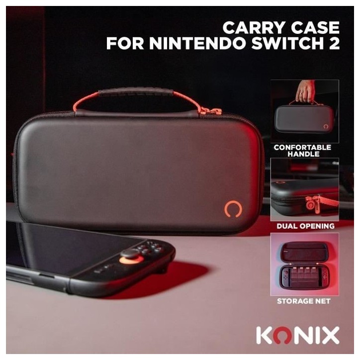 Housse de protection et transport - KONIX - Console Nintendo Switch 2 - Filet rangement accessoires - 8 compartiments jeux - Noi Housse de protection et transport - KONIX - Console Nintendo Switch 2 - Filet rangement accessoires - 8 compartiments jeux - Noi